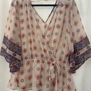 Maurices Cream and Purple Patterned Blouse
